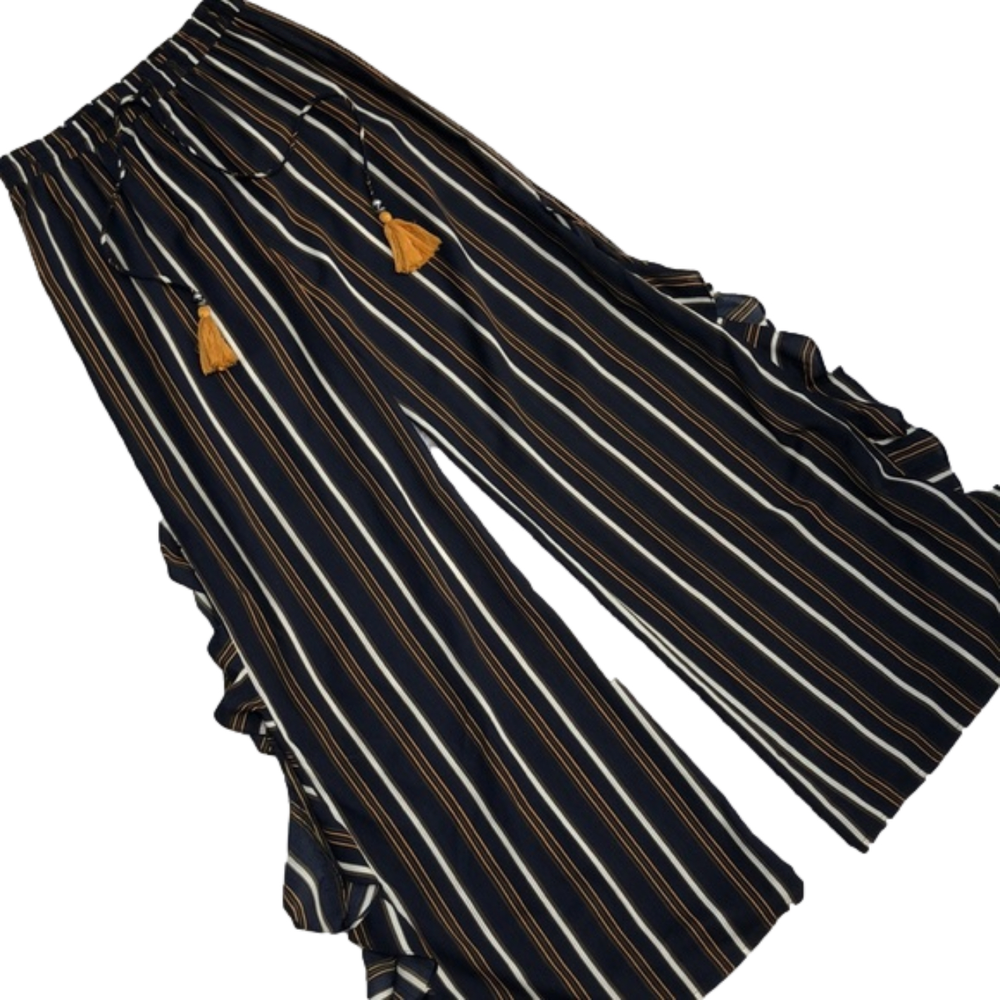 Womens Pia Rossini Navy Stripe Wide Leg Slit Pant Sz S